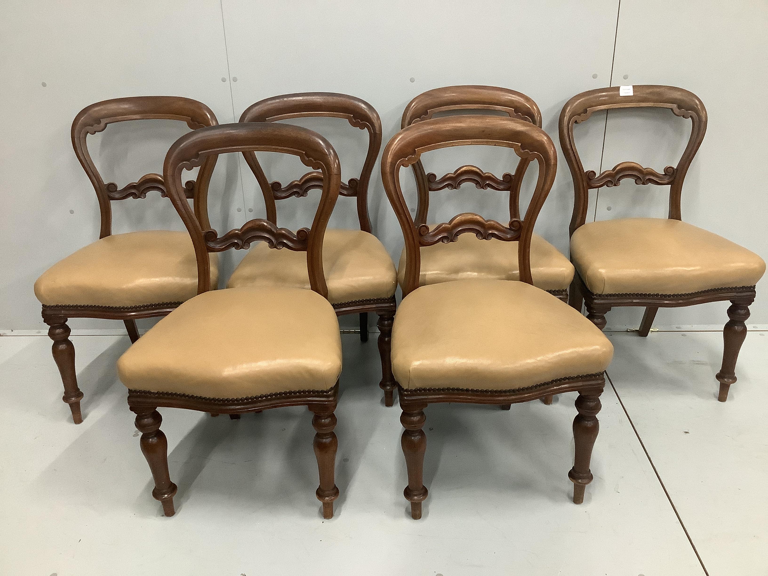 A set of six Victorian mahogany balloon back dining chairs